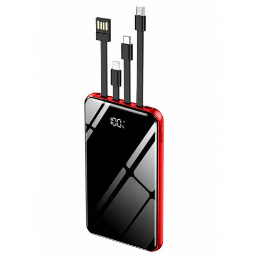 Andowl Power Bank 12000mAh με Ενσωματωμένα Καλώδια Φόρτισης Q-DC110 - Power Bank - Κόκκινο Andowl
