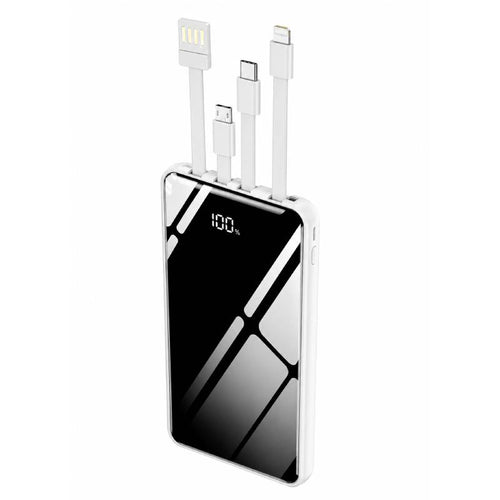 Andowl Power Bank 12000mAh με Ενσωματωμένα Καλώδια Φόρτισης Q-DC110 - Power Bank - Λευκό Andowl