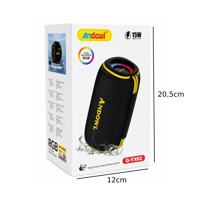 Andowl Φορητό Ασύρματο Ηχείο Bluetooth RGB 15W IPX6 Q-YX62 - Portable Bluetooth RGB Speaker OEM