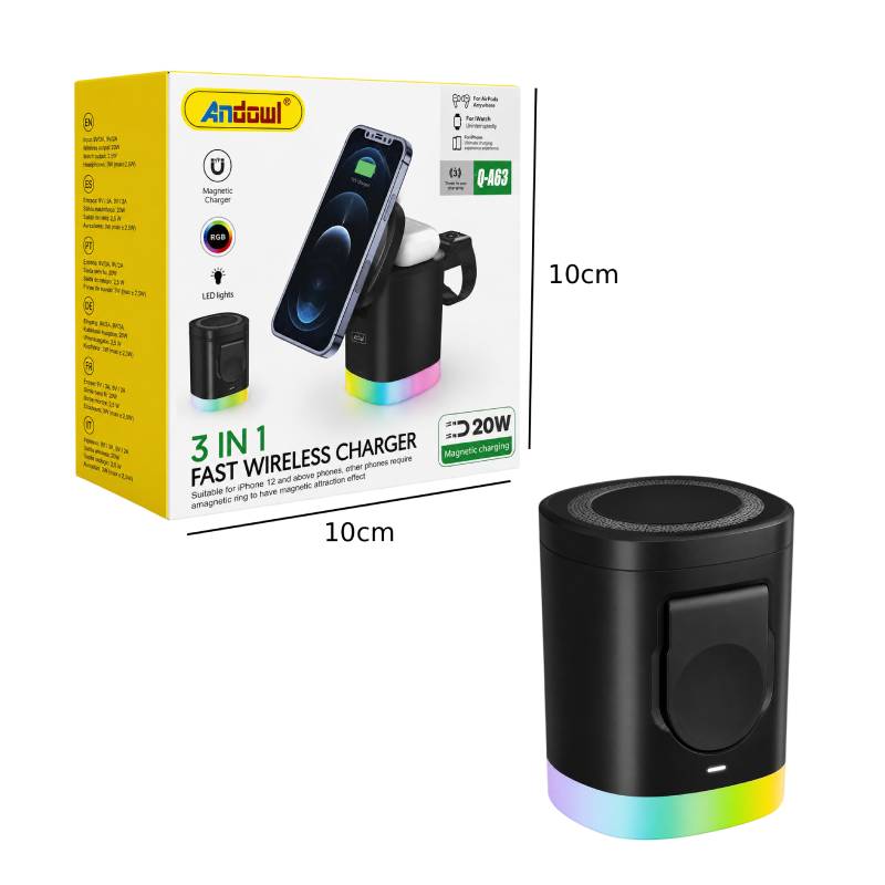 Andowl Φορτιστής Ασύρματης Φόρτισης 3 σε 1 MagSafe 20W Q-A63 - 3 in 1 Magnetic Fast Wireless Charger ANDOWL