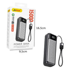 Andowl Power Bank 15000mAh Ταχείας Φόρτισης με Ψηφιακή Οθόνη & Ενσωματωμένο Καλώδιο Q-DC389 - Fast Charging Power Bank with Digital Display ANDOWL