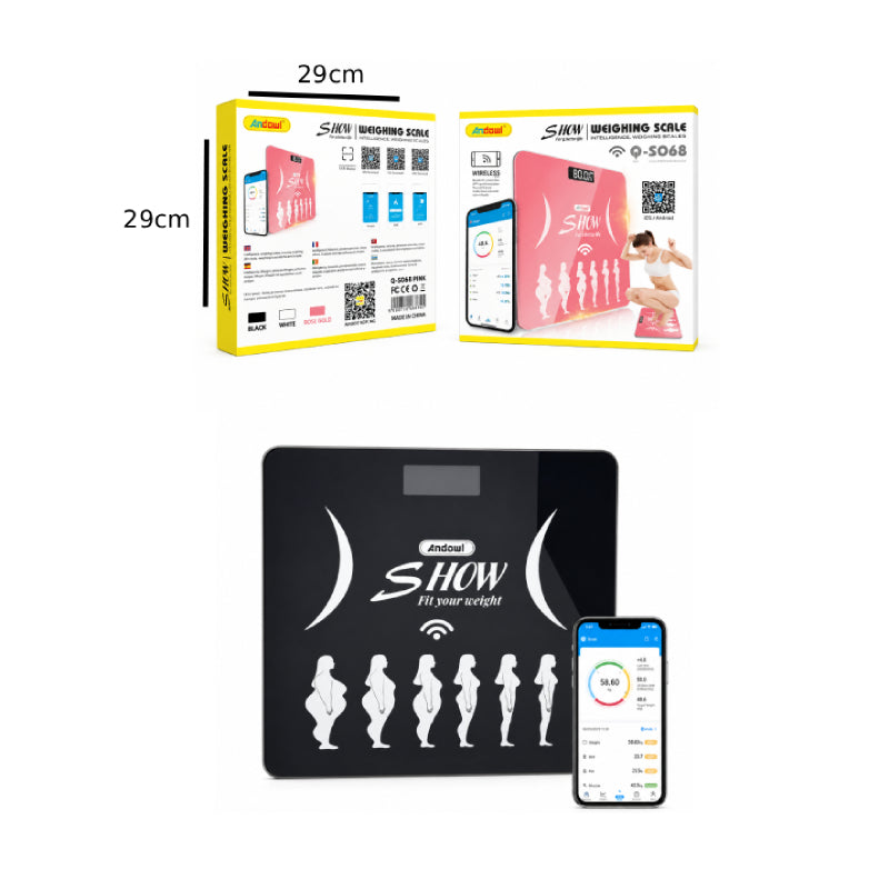 Andowl Έξυπνη Ψηφιακή Ζυγαριά Σώματος με Bluetooth & Ανάλυση Σωματικών Δεικτών Q-S068 - Smart Bluetooth Body Composition Scale OEM