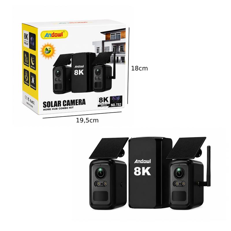 Andowl Ηλιακό Σύστημα Καμερών Ασφαλείας WiFi 8K με 2 Κάμερες No.TS2 - WiFi Solar Security Camera System OEM