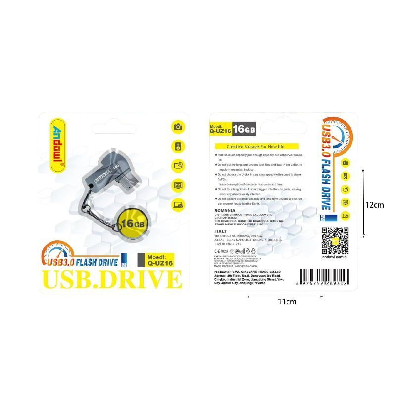 Andowl Στικάκι USB 3.0 Flash Drive 16GB Q-UZ16 - Flash Drive OEM