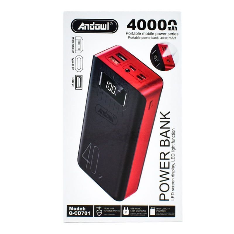 Andowl Q-CD701 Power Bank 40000mAh με 2 Θύρες USB - LED Screen Display Power Bank - Γκρι/Λευκό - Μαύρο/Κόκκινο OEM