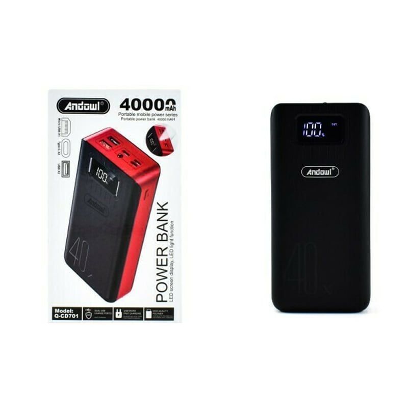 Andowl Q-CD701 Power Bank 40000mAh με 2 Θύρες USB - LED Screen Display Power Bank - Γκρι/Λευκό - Μαύρο/Κόκκινο OEM