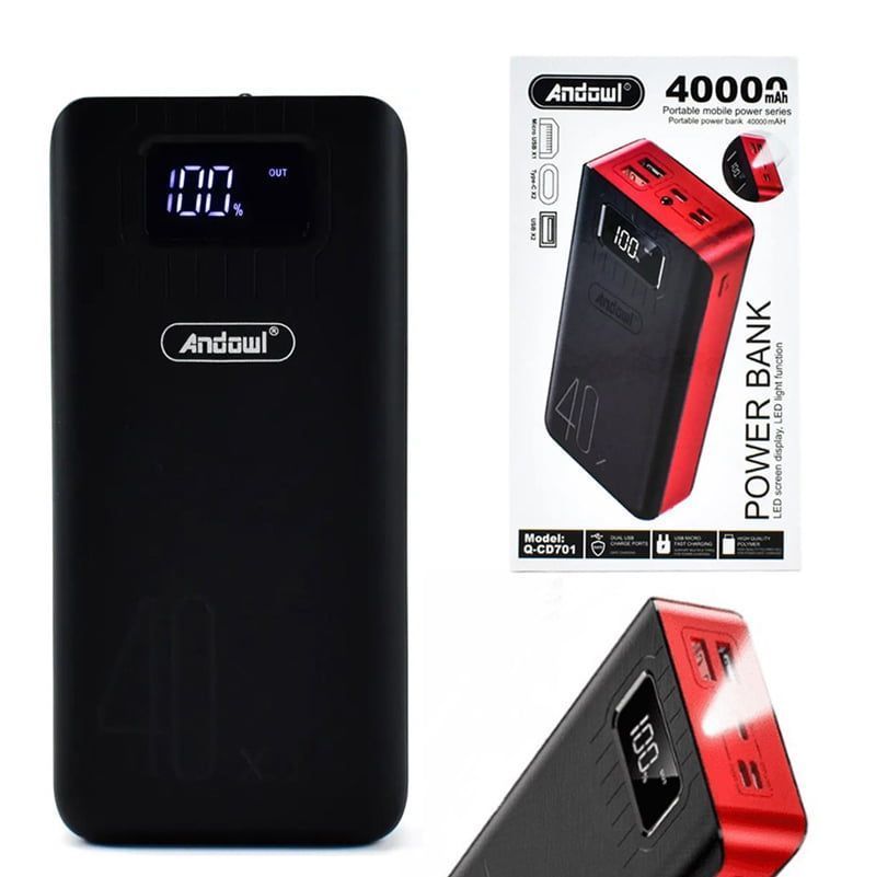 Andowl Q-CD701 Power Bank 40000mAh με 2 Θύρες USB - LED Screen Display Power Bank - Γκρι/Λευκό - Μαύρο/Κόκκινο OEM