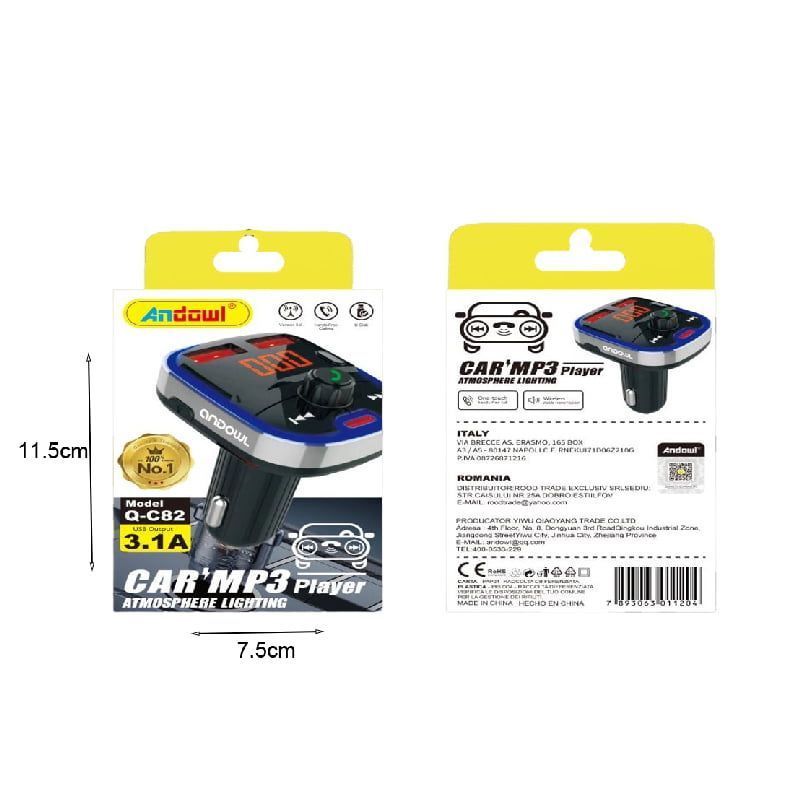 Andowl Πομπός αυτοκινήτου φορτιστής MP3 Player Q-C82 – Car MP3 Player Atmosphere lighting ANDOWL