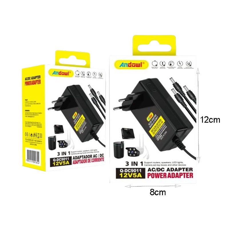 Andowl Universal Τροφοδοτικό 3 σε 1 AC230 σε DC12v 5Amp Q-DC9011 - AC/DC Power Adapter ANDOWL