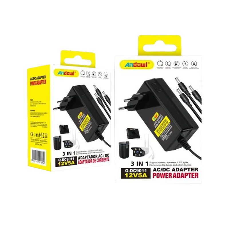 Andowl Universal Τροφοδοτικό 3 σε 1 AC230 σε DC12v 5Amp Q-DC9011 - AC/DC Power Adapter ANDOWL