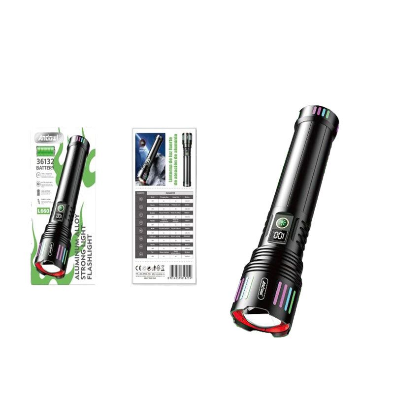 Andowl Επαναφορτιζόμενος Φακός Led 2000mAh με 5 λειτουργίες με δυνατότητα ζουμ L660 - Aluminum Alloy Strong Light Flashlight OEM