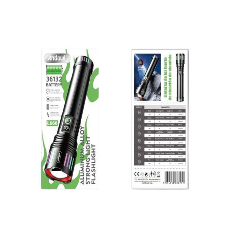 Andowl Επαναφορτιζόμενος Φακός Led 2000mAh με 5 λειτουργίες με δυνατότητα ζουμ L660 - Aluminum Alloy Strong Light Flashlight OEM