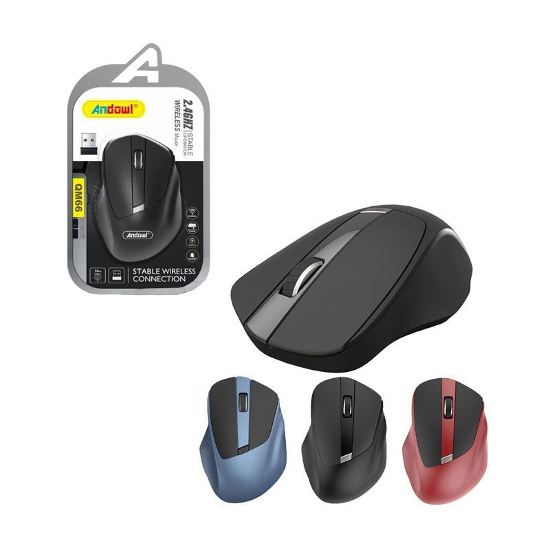 Andowl Ασύρματο Εργονομικό Ποντίκι 2.4 GHZ QM66 - Wireless mouse - Κόκκινο - Μαύρο - Πετρόλ ANDOWL