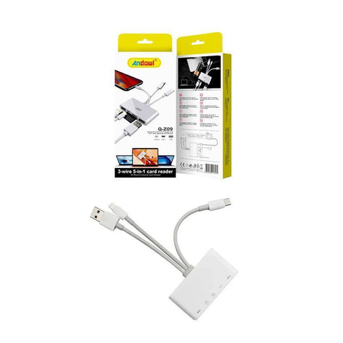 Andowl 5 σε 1 Lightning+Type C+USB A Card Reader με 3 Καλώδια Andowl Q-Z09 - 3-wire 5 in 1 card reader Q-Z09 ANDOWL