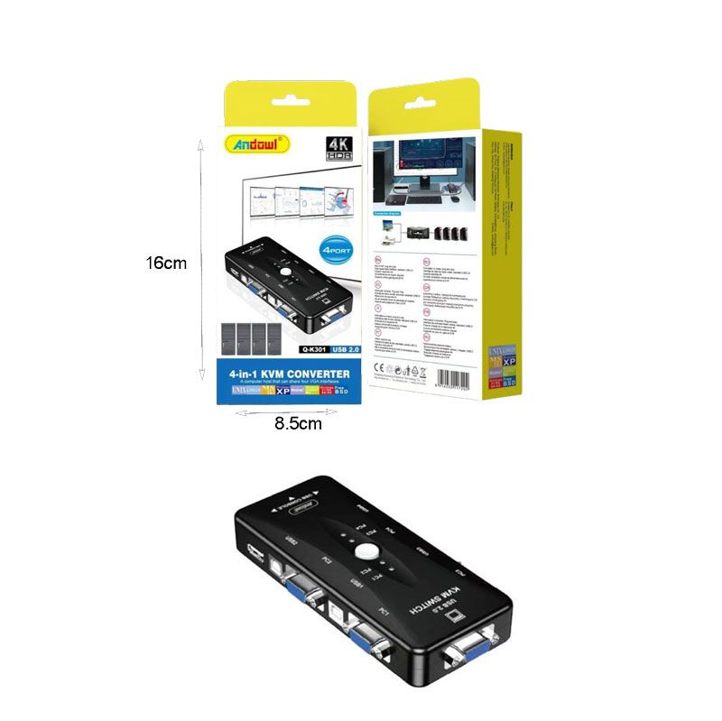 Andowl 4 σε 1 KVM Μετατροπέας USB 2.0 Q-K301 - 4-Port KVN Converter ANDOWL