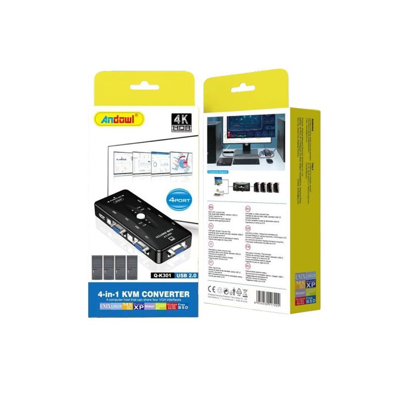 Andowl 4 σε 1 KVM Μετατροπέας USB 2.0 Q-K301 - 4-Port KVN Converter ANDOWL