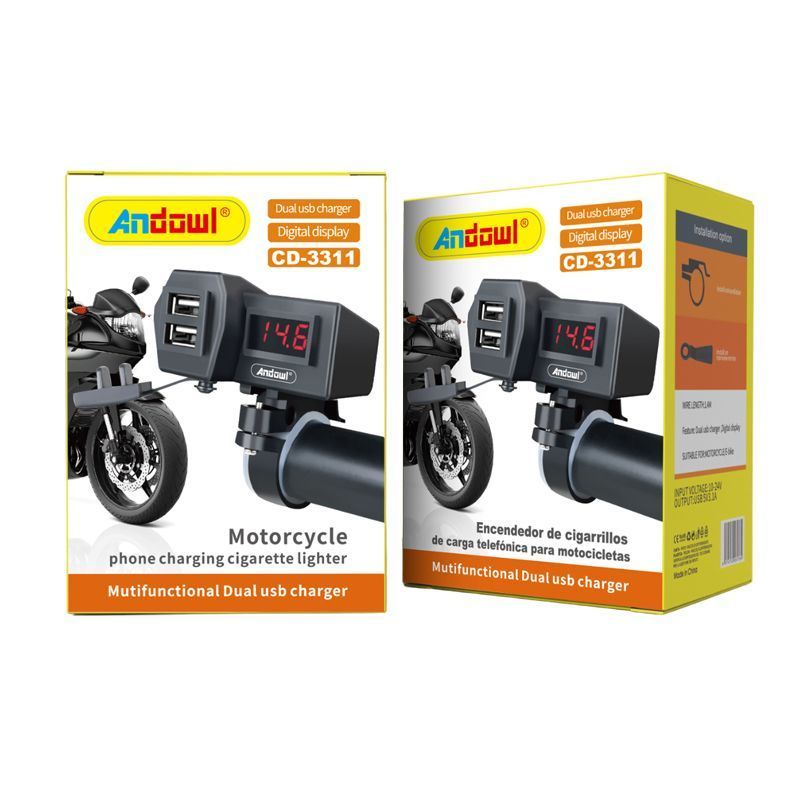 Andowl Φορτιστής Μοτοσυκλέτας με Θύρες 2xUSB CD-3311 - Motorcycle Phone Charging Cigarette Lighter ANDOWL