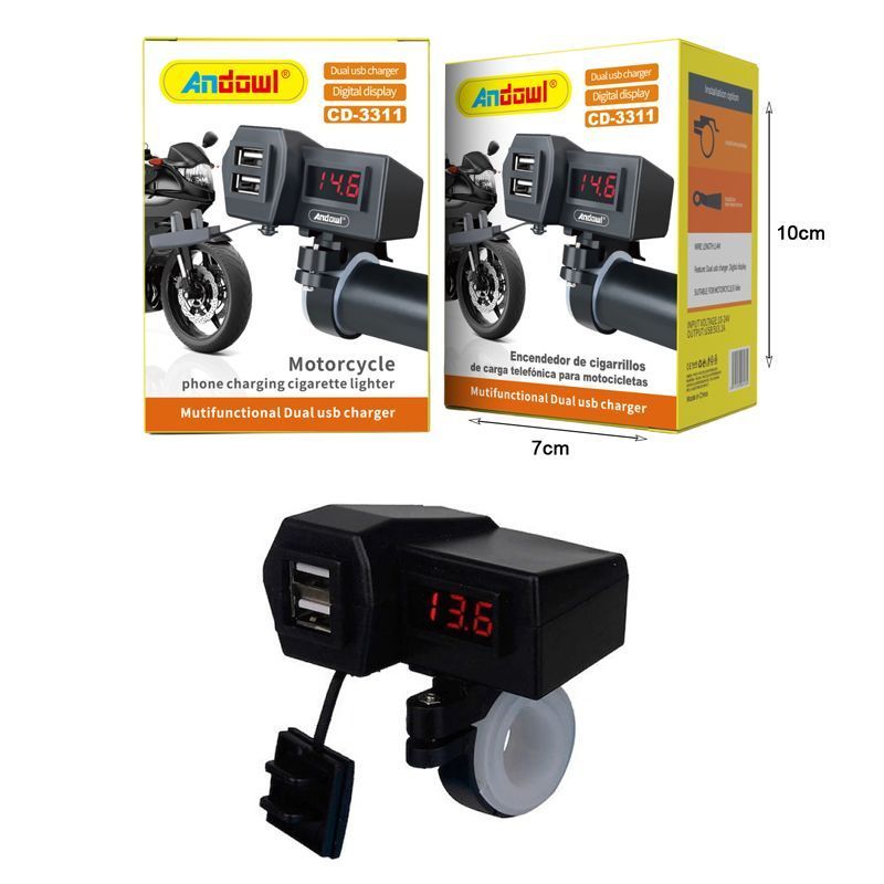 Andowl Φορτιστής Μοτοσυκλέτας με Θύρες 2xUSB CD-3311 - Motorcycle Phone Charging Cigarette Lighter ANDOWL