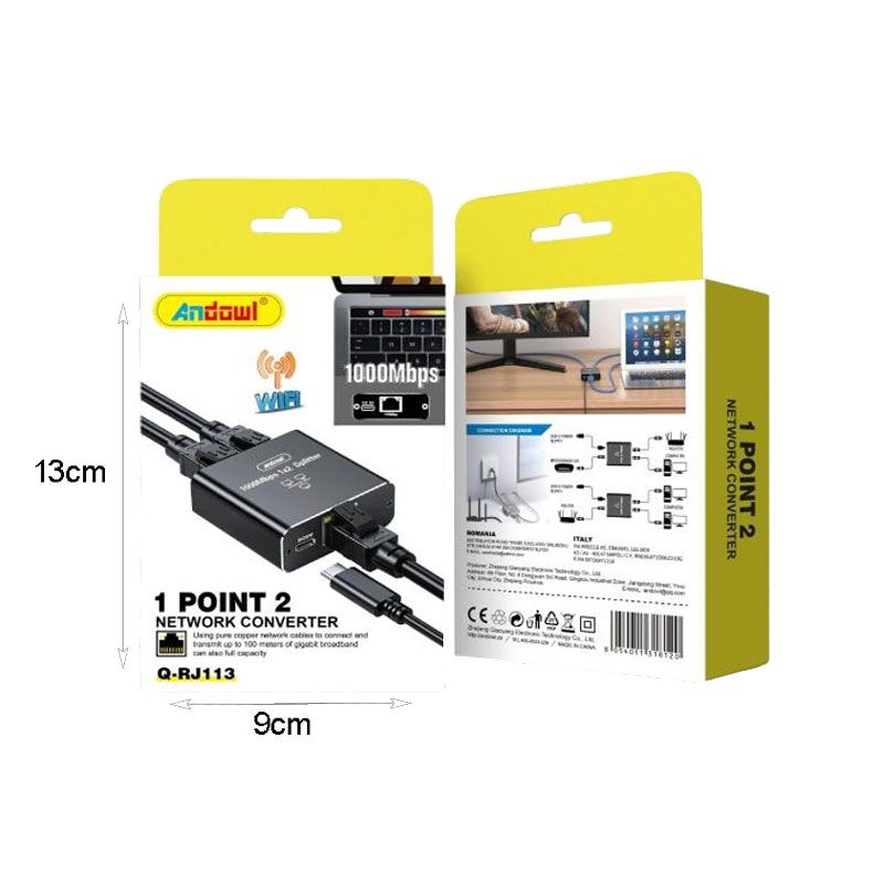 Andowl Μετατροπέας Δικτύου 1000Mbps Q-RJ113 - Network converter 1 Point 2 ANDOWL