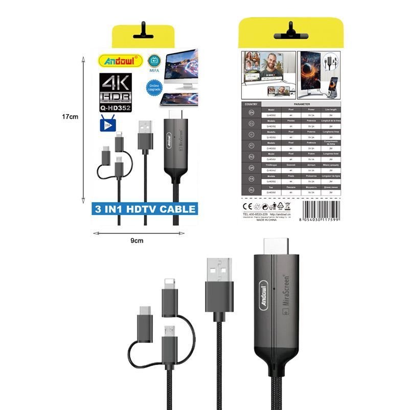 Andowl Καλώδιο USB σε HDTV 3in1 4K HDR Q-HD352 - 3in1 HDTV Cable ANDOWL
