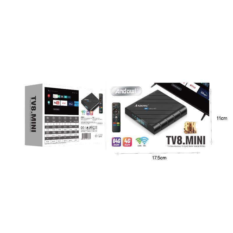 Andowl TV8.Mini Box8K GPU 4GB RAM και 64GB Αποθηκευτικό Χώρο με Λειτουργικό Android 13.0 - TV8.Mini Box ANDOWL