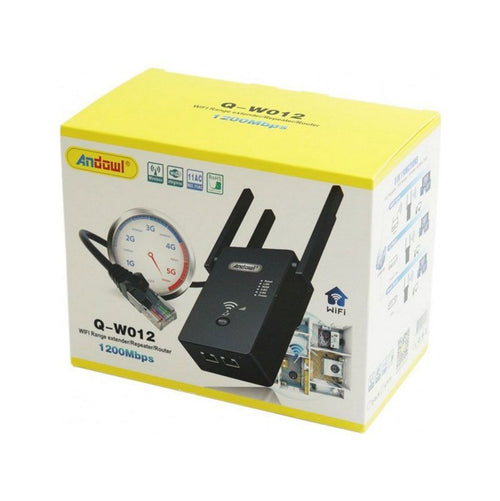 Andowl Q-W012 WiFi Extender Dual Band (2.4 & 5GHz) 1200Mbps με 2 Θύρες Ethernet - WiFi Range Extender/ Repeater/ Router ANDOWL