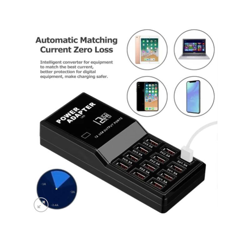 Andowl Βάση Φόρτισης με 12 Θύρες USB-A 60W σε Μαύρο χρώμα Q-CD630 - USB Fast Charger ANDOWL