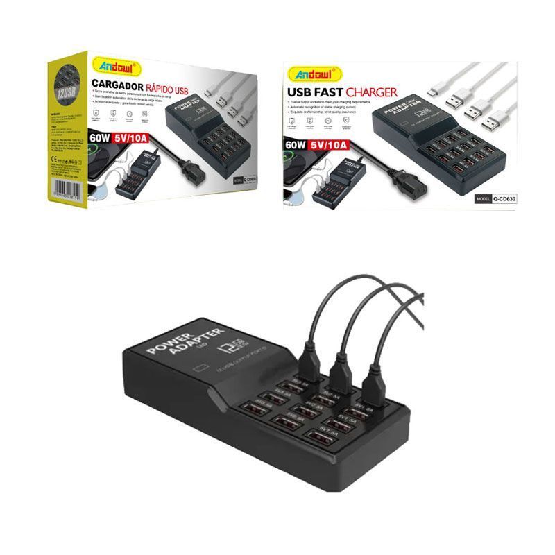 Andowl Βάση Φόρτισης με 12 Θύρες USB-A 60W σε Μαύρο χρώμα Q-CD630 - USB Fast Charger ANDOWL
