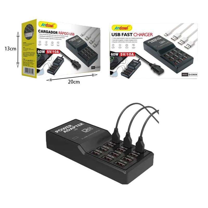 Andowl Βάση Φόρτισης με 12 Θύρες USB-A 60W σε Μαύρο χρώμα Q-CD630 - USB Fast Charger ANDOWL