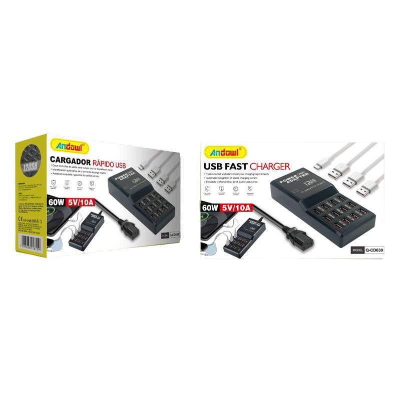 Andowl Βάση Φόρτισης με 12 Θύρες USB-A 60W σε Μαύρο χρώμα Q-CD630 - USB Fast Charger ANDOWL