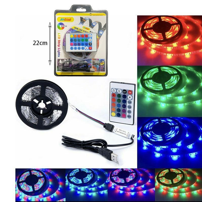 Andowl Ταινία LED Τροφοδοσίας USB (5V) RGB Μήκους 2m Σετ με Τηλεχειριστήριο και Τροφοδοτικό Τύπου SMD5050 Q-DT20 - LED strip lights OEM