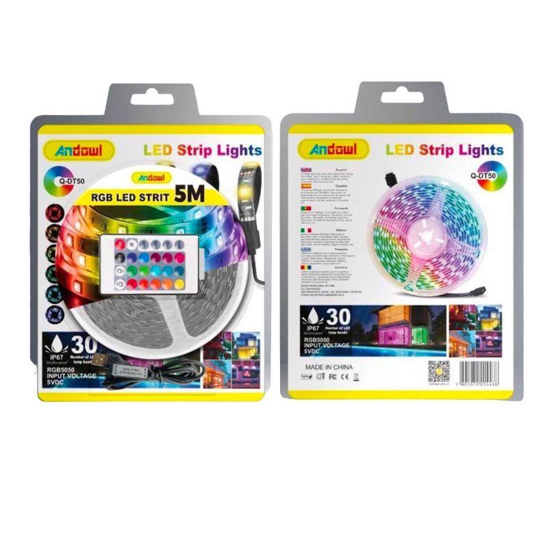 Andowl Αδιάβροχη Ταινία LED Τροφοδοσίας USB (5V) RGB Μήκους 5m και 6 LED ανά Μέτρο με Τηλεχειριστήριο Τύπου SMD5050 Q-DT50 - LED strip lights OEM