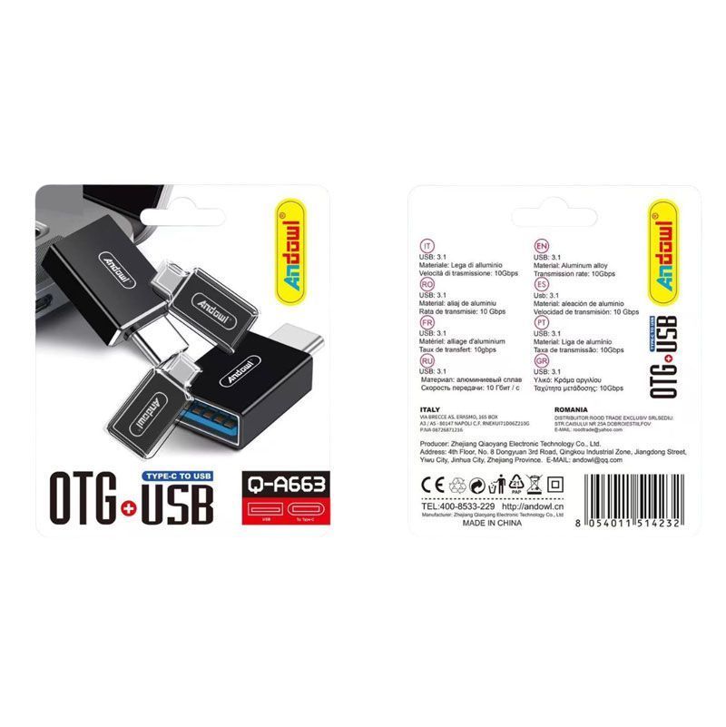 Andowl Μετατροπέας Αντάπτορας Type-C σε USB Q-A663 - OTG+USB Converter OEM