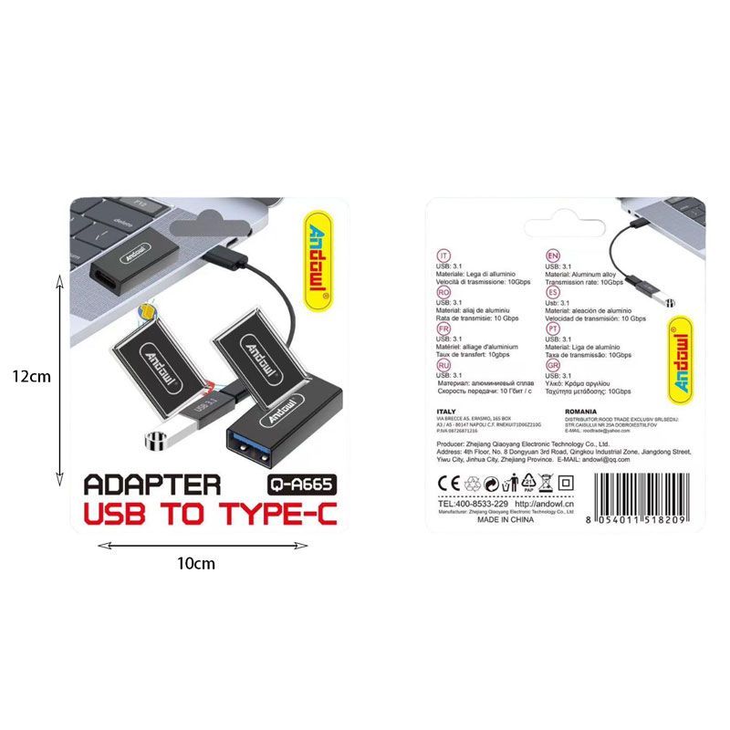 Andowl Μετατροπέας Αντάπτορας Type-C σε USB Q-A665 - USB to Type-C Converter ANDOWL