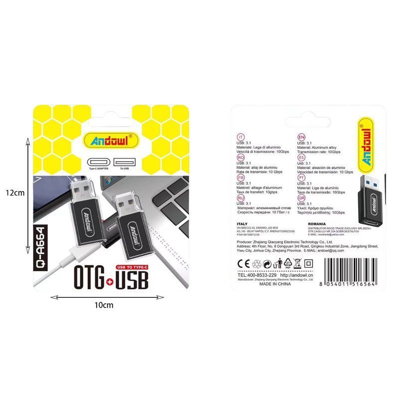 Andowl Μετατροπέας Αντάπτορας Type-C σε USB Q-A664 - OTG+USB Converter ANDOWL