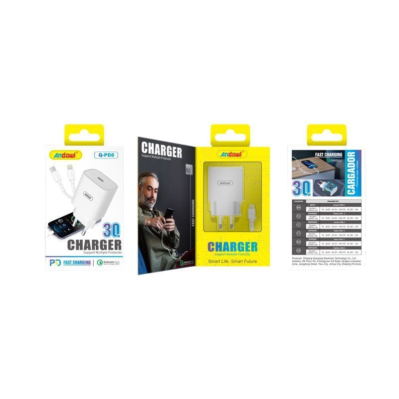 Andowl Φορτιστής με καλώδιο Type-C σε Lightning 30W Q-PD8 - Charger ANDOWL