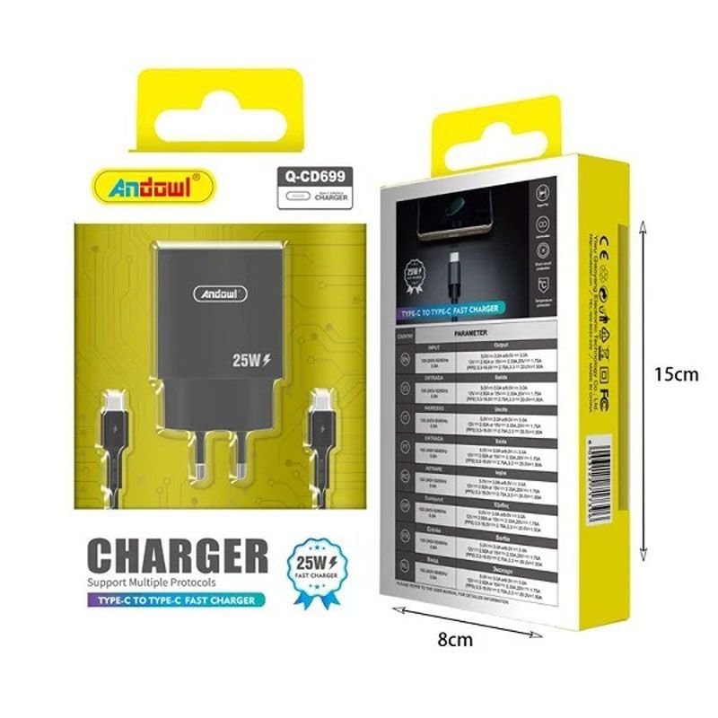 Andowl Φορτιστής με Θύρα Type-C σε Type-C Q-CD699 - Charger ANDOWL