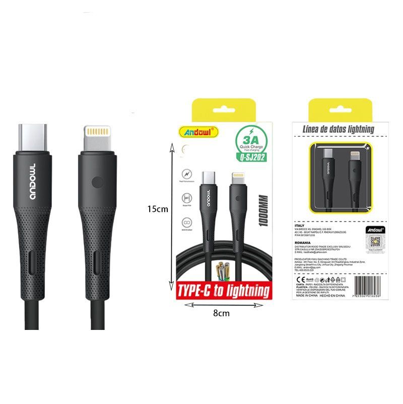Andowl Καλώδιο Δεδομένων Type-C σε Lightning 1m 3A Q-SJ202 - Data Cable ANDOWL