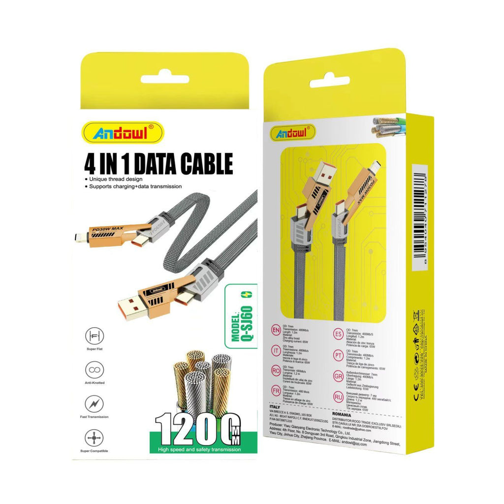 Andowl Καλώδιο Δεδομένων 4σε1 65W 120cm Q-SJ60 - 4in1 Data Cable ANDOWL
