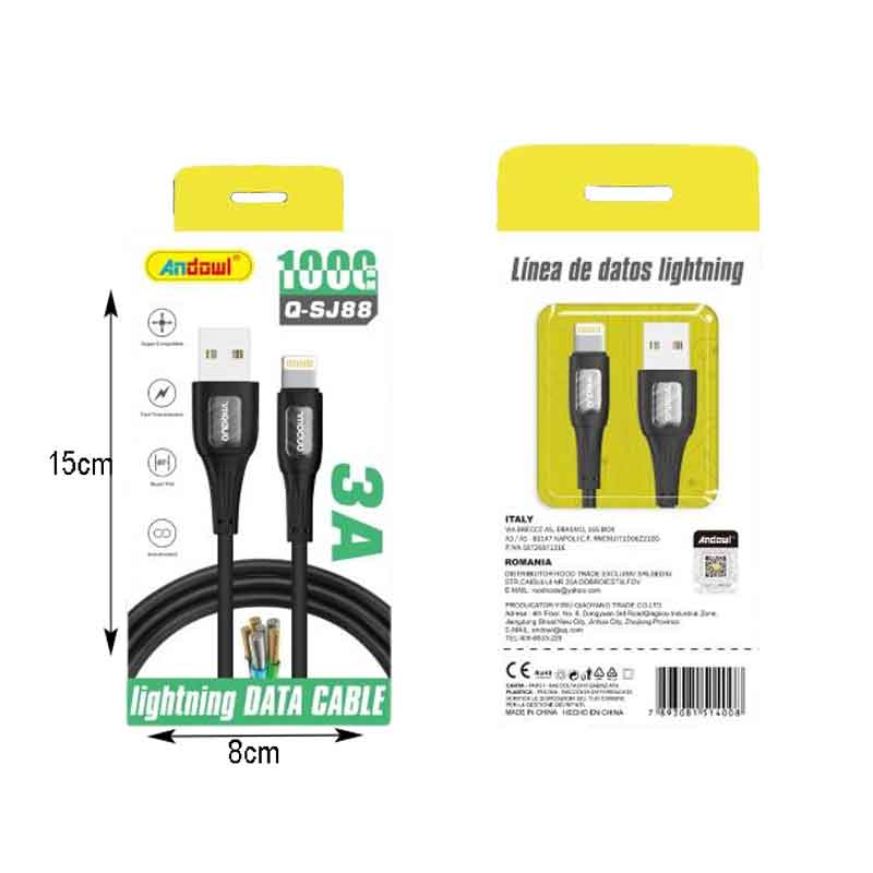 Andowl Καλώδιο δεδομένων UBS σε Lightning 3Α Q-SJ88 - Data Cable ANDOWL