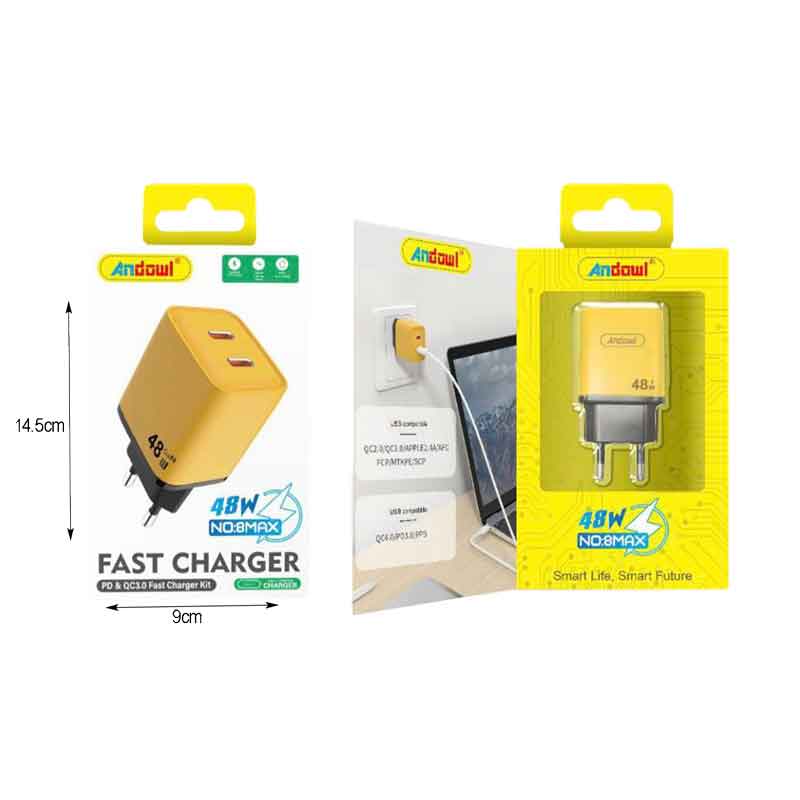Andowl Φορτιστής Χωρίς Καλώδιο με 2 Θύρες USB-C 48W 8MAX - Fast charger ANDOWL