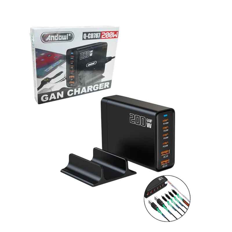 Andowl Βάση Φόρτισης GaN με 2 Θύρες USB-A και 4 Θύρες USB-C 200W Power Delivery / Quick Charge 3.0 Q-CD787 - Gan Charger OEM