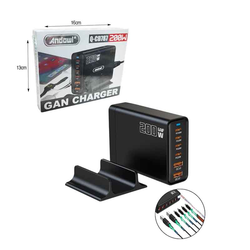 Andowl Βάση Φόρτισης GaN με 2 Θύρες USB-A και 4 Θύρες USB-C 200W Power Delivery / Quick Charge 3.0 Q-CD787 - Gan Charger OEM