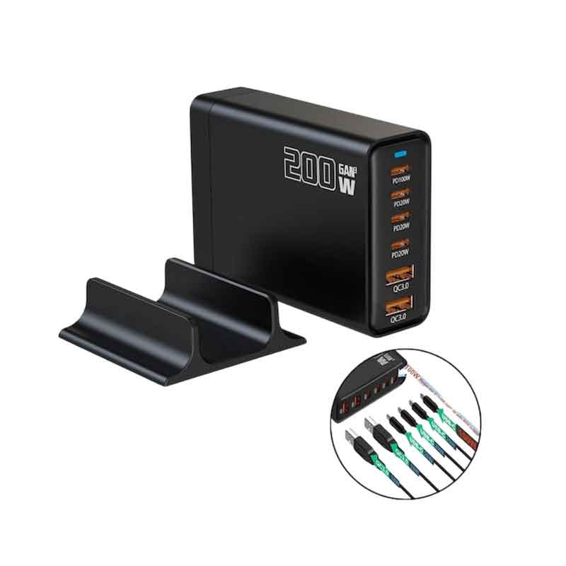 Andowl Βάση Φόρτισης GaN με 2 Θύρες USB-A και 4 Θύρες USB-C 200W Power Delivery / Quick Charge 3.0 Q-CD787 - Gan Charger OEM