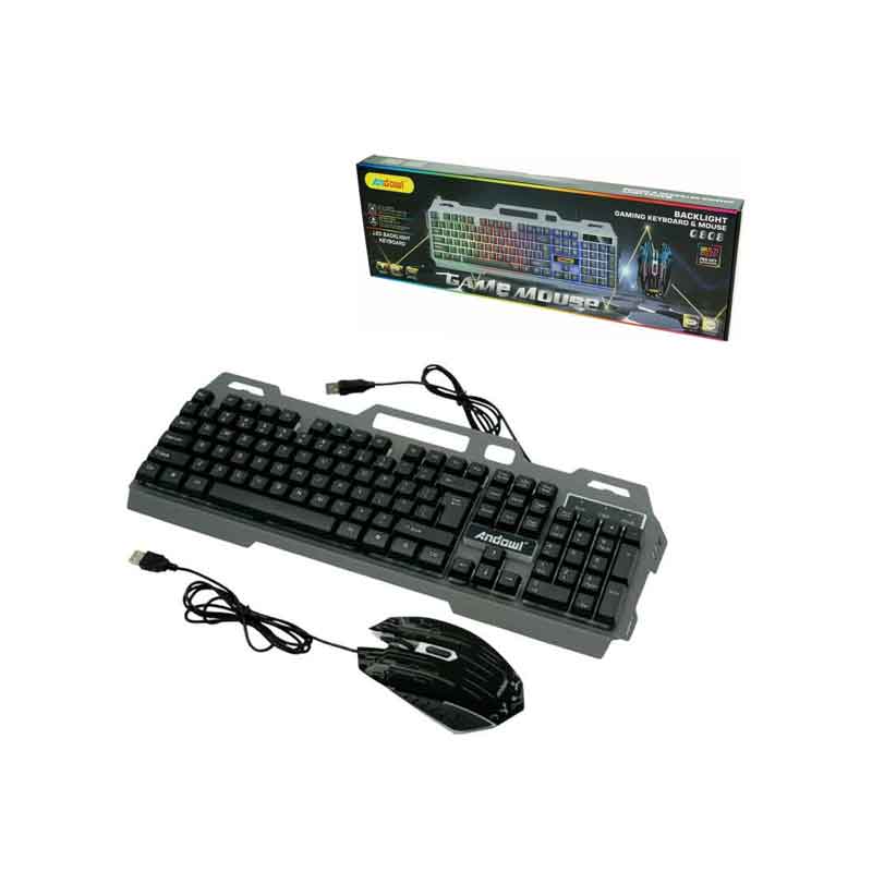 Andowl Σετ Gaming Πληκτρολόγιο με RGB φωτισμό & Ποντίκι (Αγγλικό US) Q-808 – Gaming Keyboard & Mouse ANDOWL