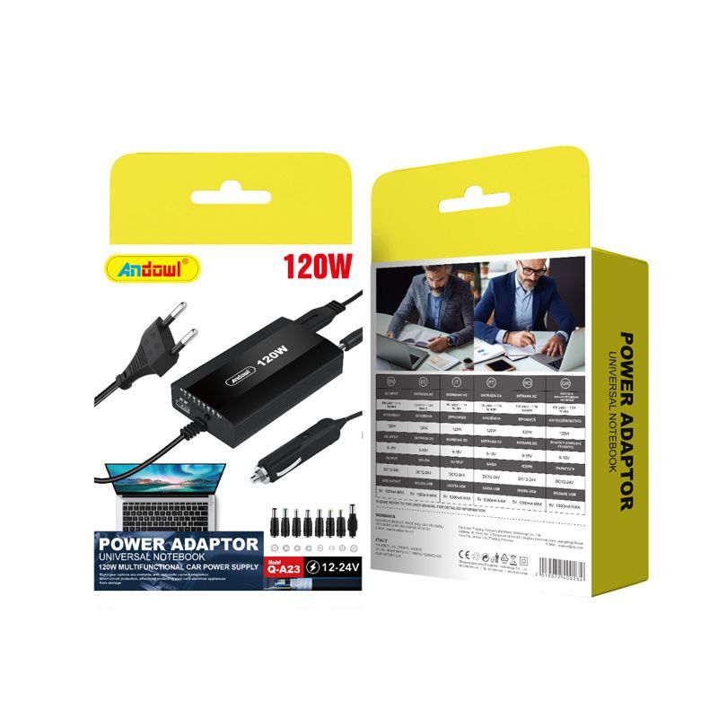 Andowl Universal Φορτιστής Laptop 120W 24V με Αποσπώμενο Καλώδιο Τροφοδοσίας και με σετ βυσμάτων Q-A23 - Power Adaptor ANDOWL
