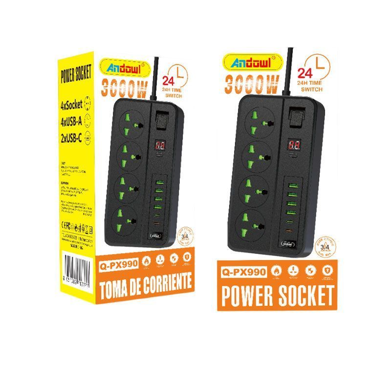 Andowl Πολύμπριζο 4 θέσεων με θύρες USB και Type-C 3000W Q-PX990 - Power Socket OEM
