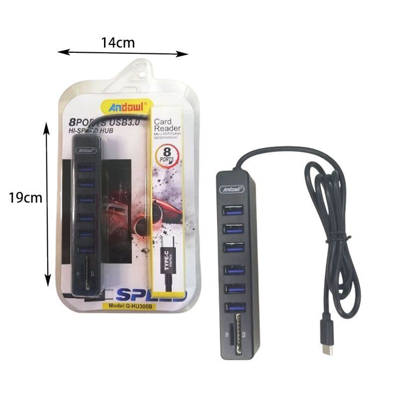 Andowl USB 3.0 Hub 8 Θυρών με σύνδεση USB-C Q-HU300B - Card Reader ANDOWL