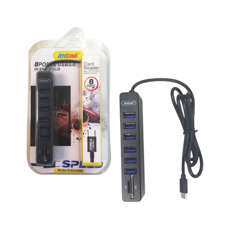 Andowl USB 3.0 Hub 8 Θυρών με σύνδεση USB-C Q-HU300B - Card Reader ANDOWL