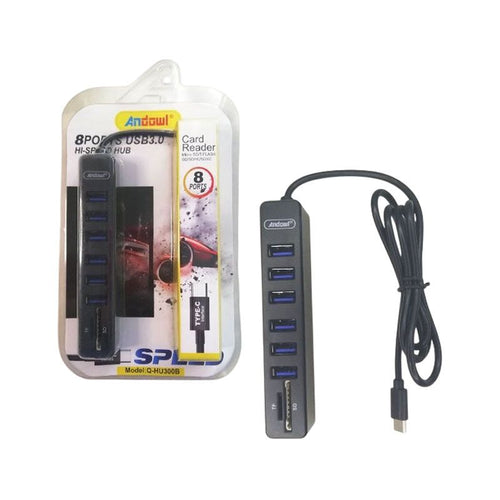 Andowl USB 3.0 Hub 8 Θυρών με σύνδεση USB-C Q-HU300B - Card Reader ANDOWL